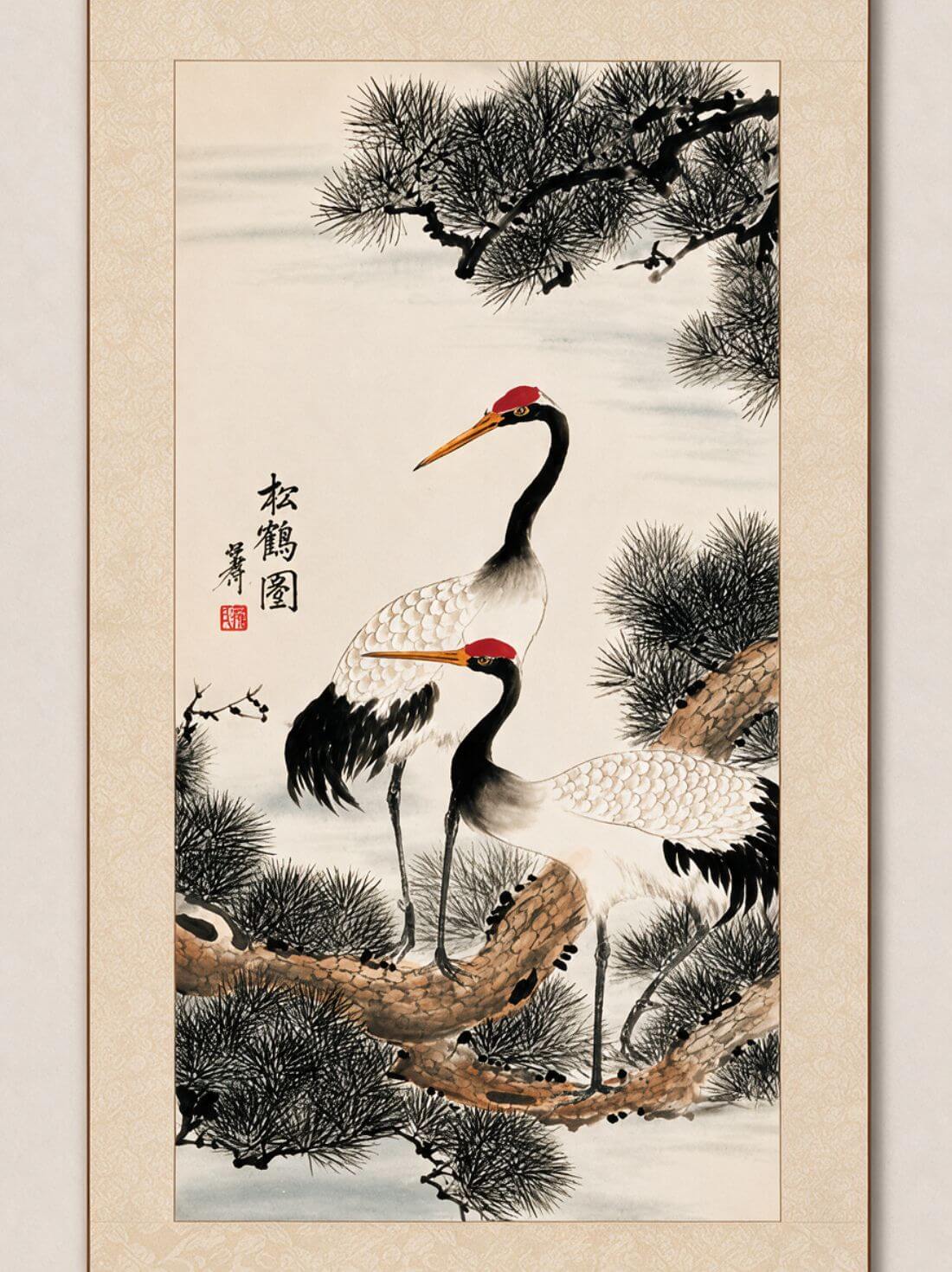 Twin Cranes & Pine